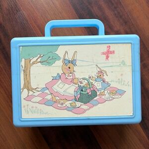Vintage 1990 Bunny Tales My Box Blue Plastic‎ Picnic Bunny Lunch Box Case 35043